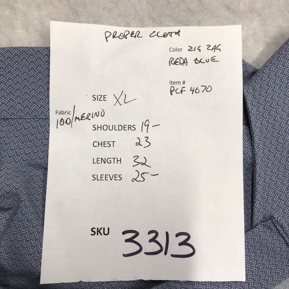 PROPER CLOTH Reda Shirt Men XL Blue Zig Zag Print 100% Merino Wool Flip Cuff - Picture 12 of 12